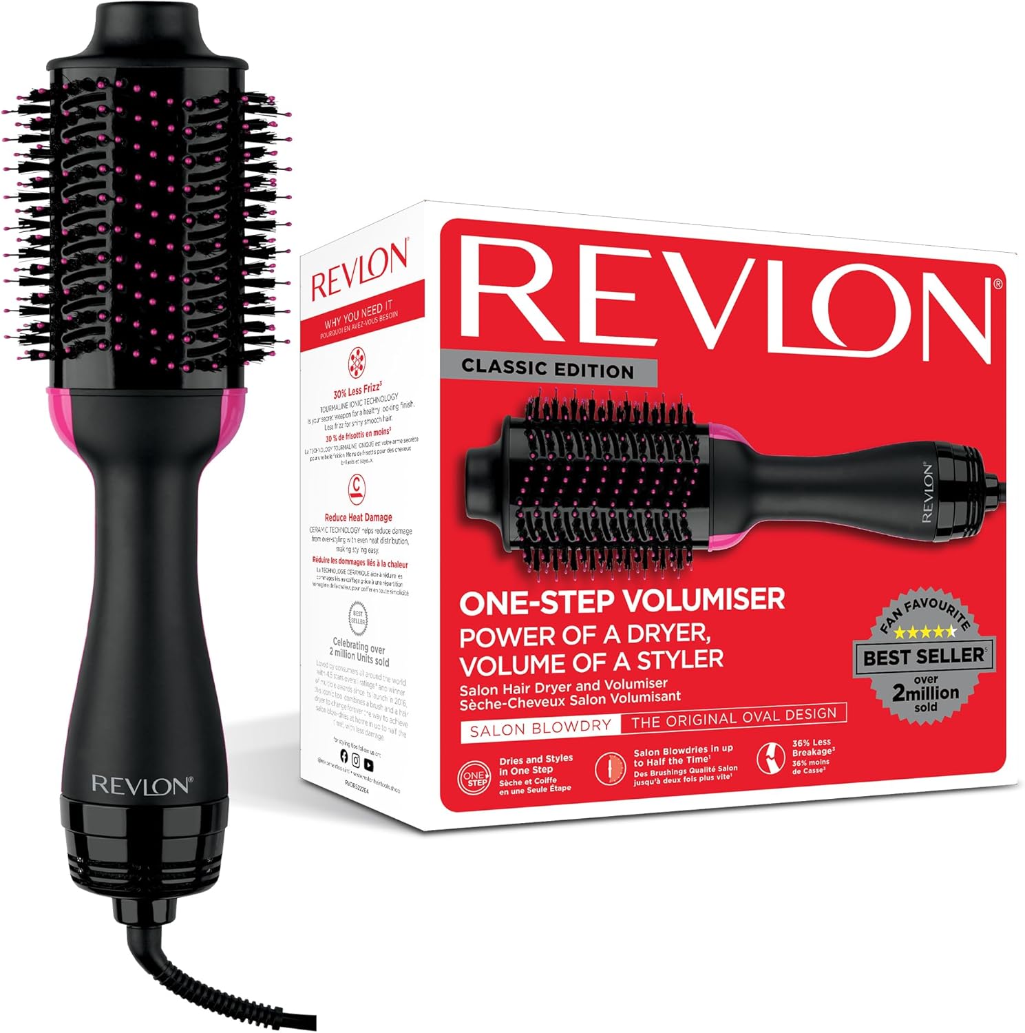 Revlon Spazzola One-Step Asciugacapelli e Volumizzante Nero/Rosa RVDR5222E