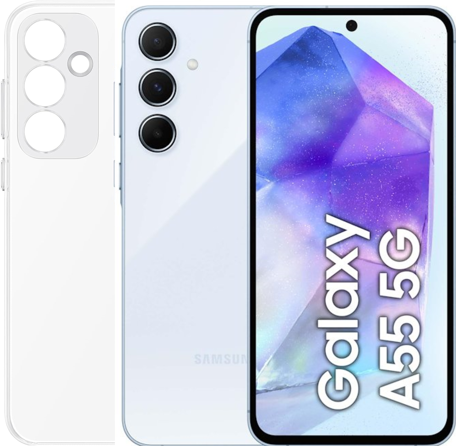 Samsung Galaxy A55 5G 8Gb Ram 128Gb Dual Sim Awesome Iceblu + Cover Clear Case Omaggio